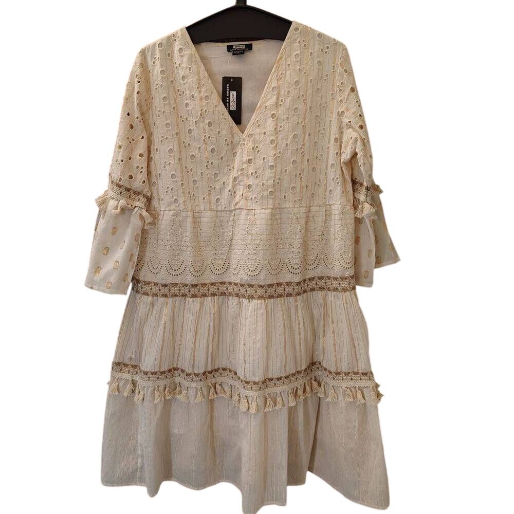 NAOO Cream and Gold Boho Dress